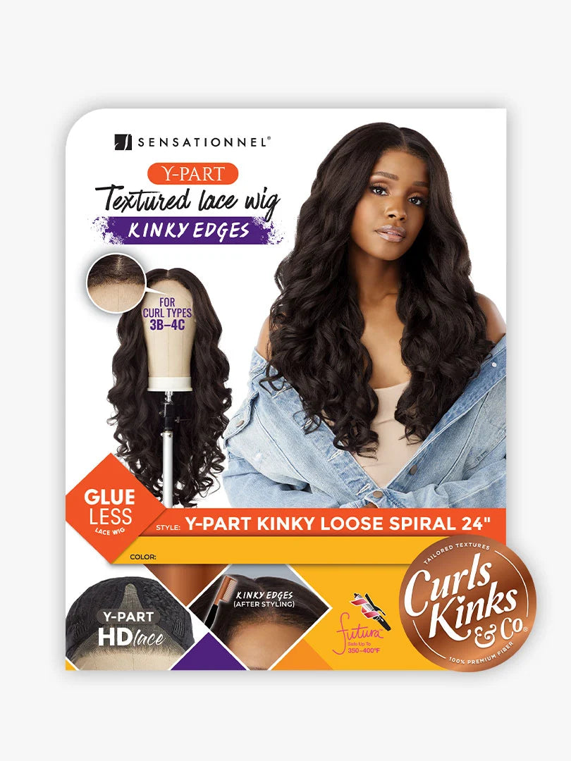 Sensationnel Curls Textured Lace Glueless Y-Part HD Lace Front Wig KINKY Edges LOOSE SPIRAL 24"