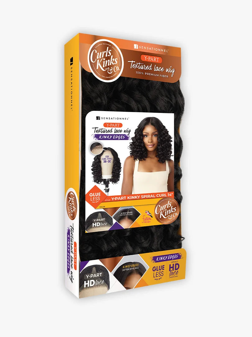 Sensationnel Curls Kinks & Co Glueless Textured HD Lace Front Wig Y-PART KINKY EDGES SPIRAL CURL 14"