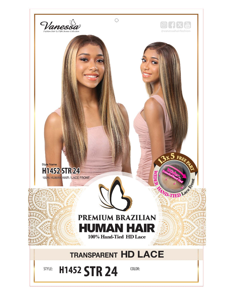 Vanessa Premium Brazilian Human Hair Glueless 13x5 HD Lace Front Wig STR 24
