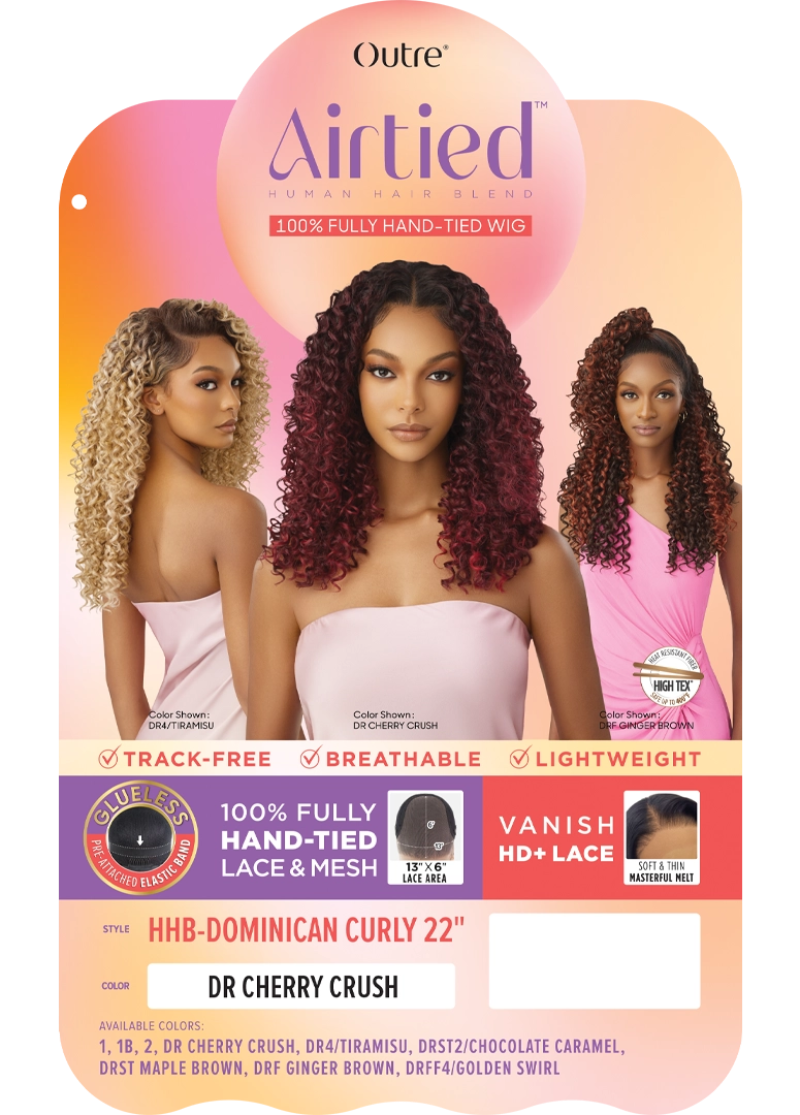 Outre Airtied Human Hair Blend Glueless 100% Fully Hand-Tied 13X6 HD Lace Front Wig DOMINICAN CURLY 22"