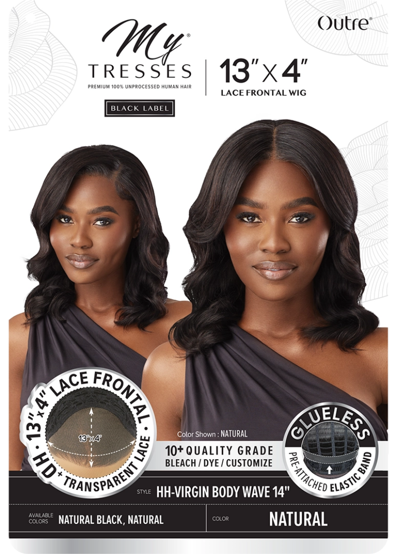 Outre My Tresses Black Label Glueless 100% Unprocessed Human Hair 13x4 HD Lace Front Wig VIRGIN BODY WAVE 14"