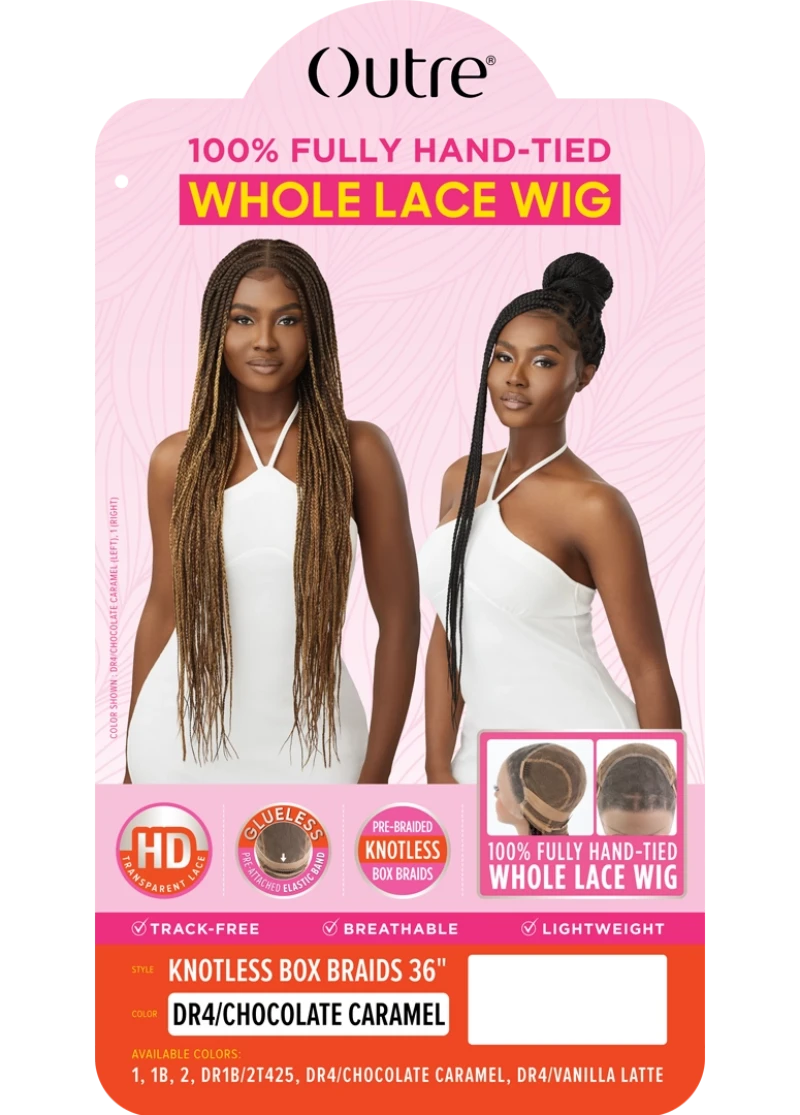 Outre Glueless 100% Fully Hand-Tied Pre-Braided HD Transparent Whole Lace Wig KNOTLESS BOX BRAIDS 36"