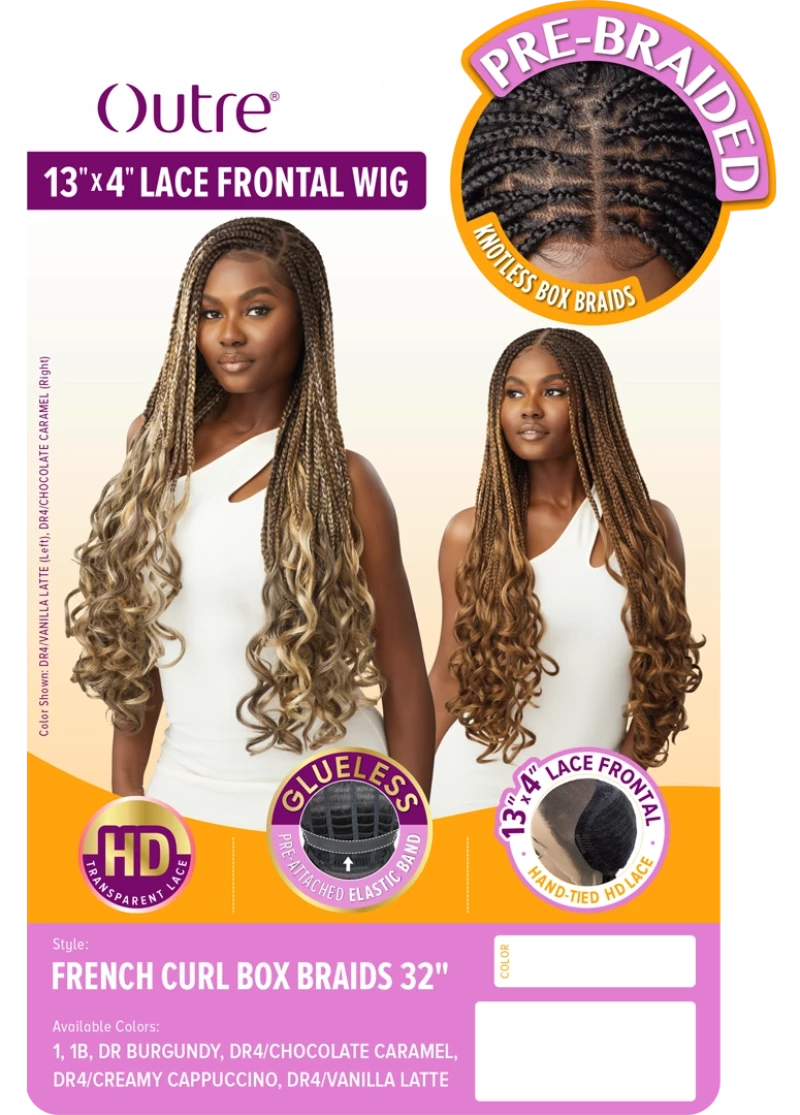Outre Glueless Synthetic Hand-Tied Pre-Braided 13X4 HD Lace Front Wig FRENCH CURL BOX BRAID 32"