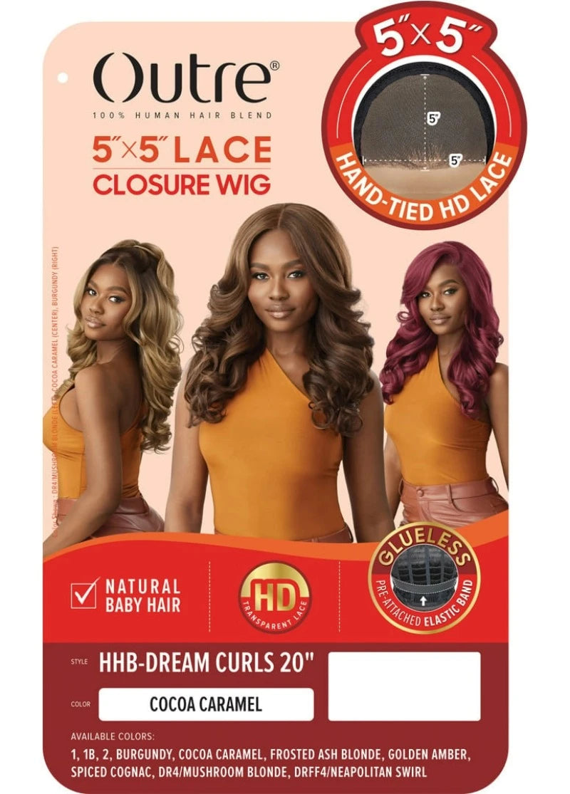 Outre 5x5 Lace Closure Wig Human Hair Blend Glueless HD Lace Front Wig DREAM CURLS 20