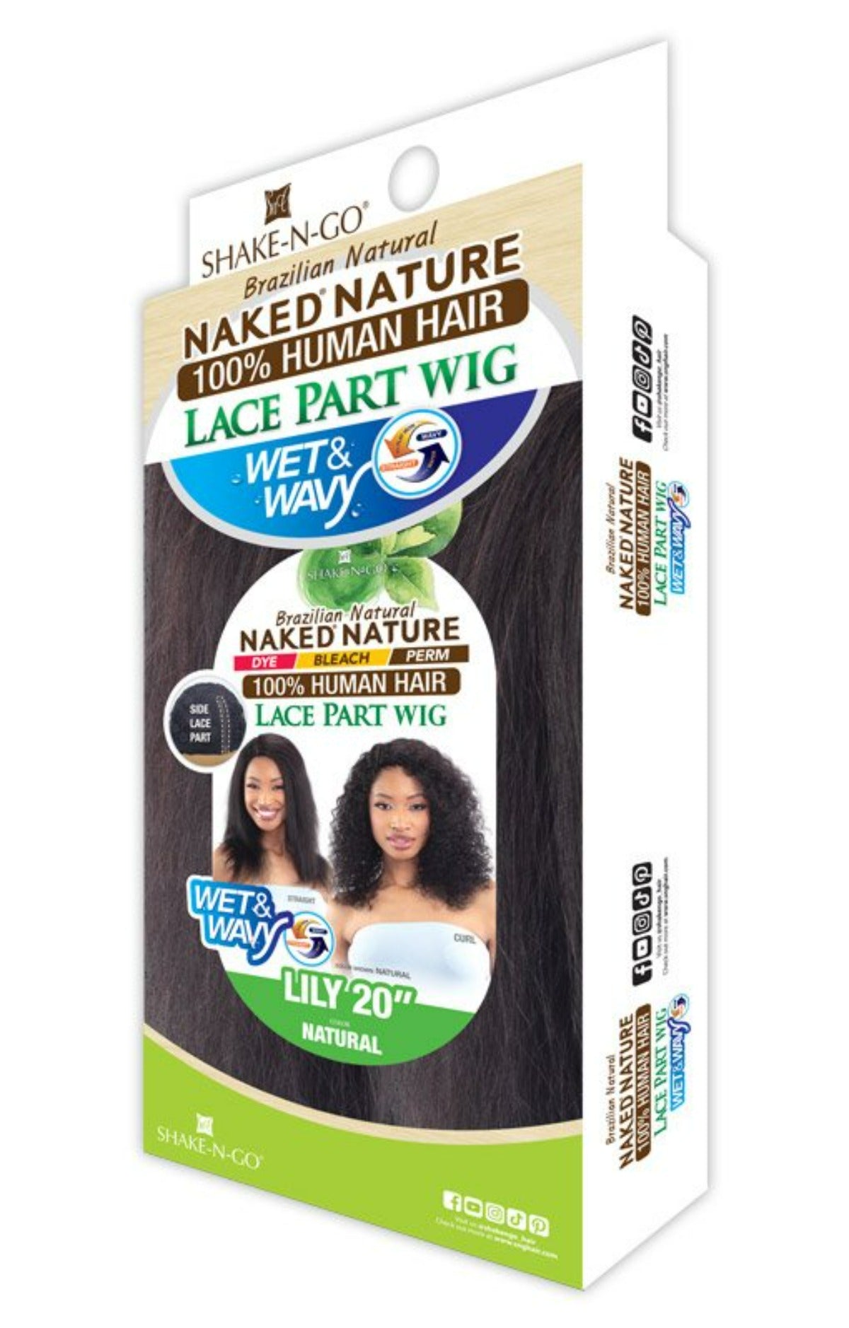 Shake N Go Naked Nature 100% Human Hair Lace Part Wig Wet & Wavy LILY 20"