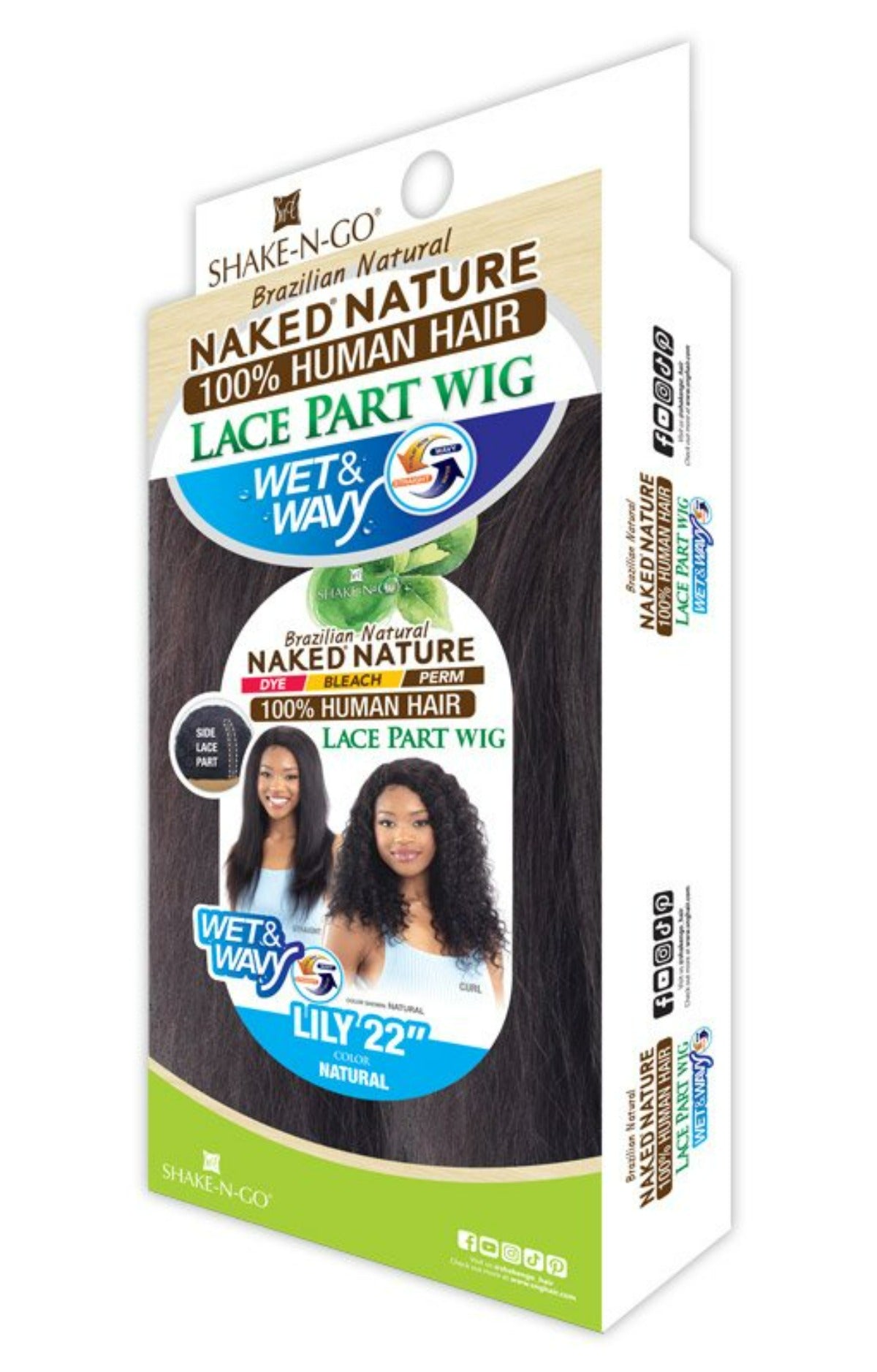 Shake N Go Naked Nature 100% Human Hair Lace Part Wig Wet & Wavy LILY 22"
