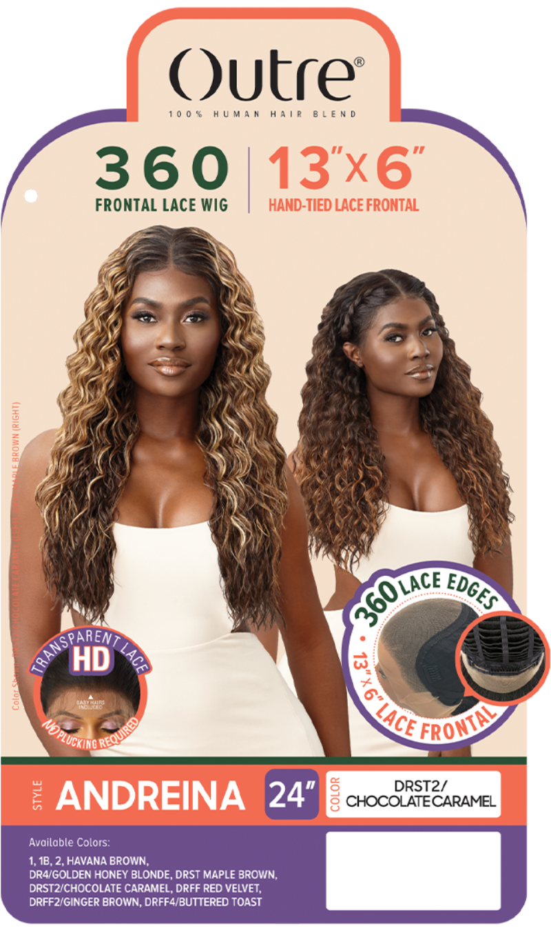 Outre 100% Human Hair Blend HD 360 Edge 13X6 Lace Front Wig ANDREINA