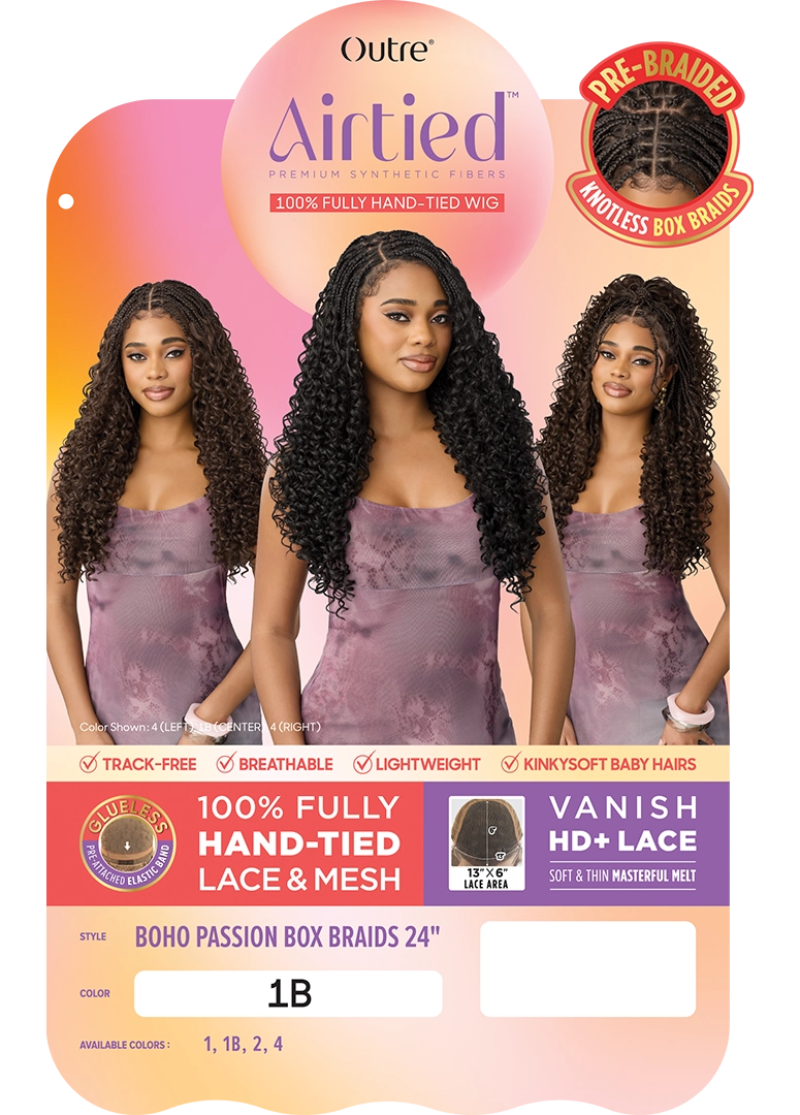 Outre Airtied 100% Fully Hand-Tied Glueless 13X6 HD Lace Front Wig BOHO PASSION BOX BRAIDS 24"