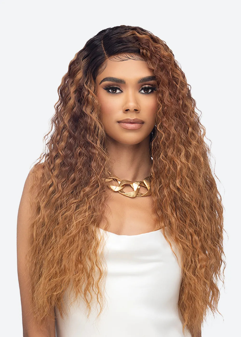Long curly side parting top synthetic lace front wig