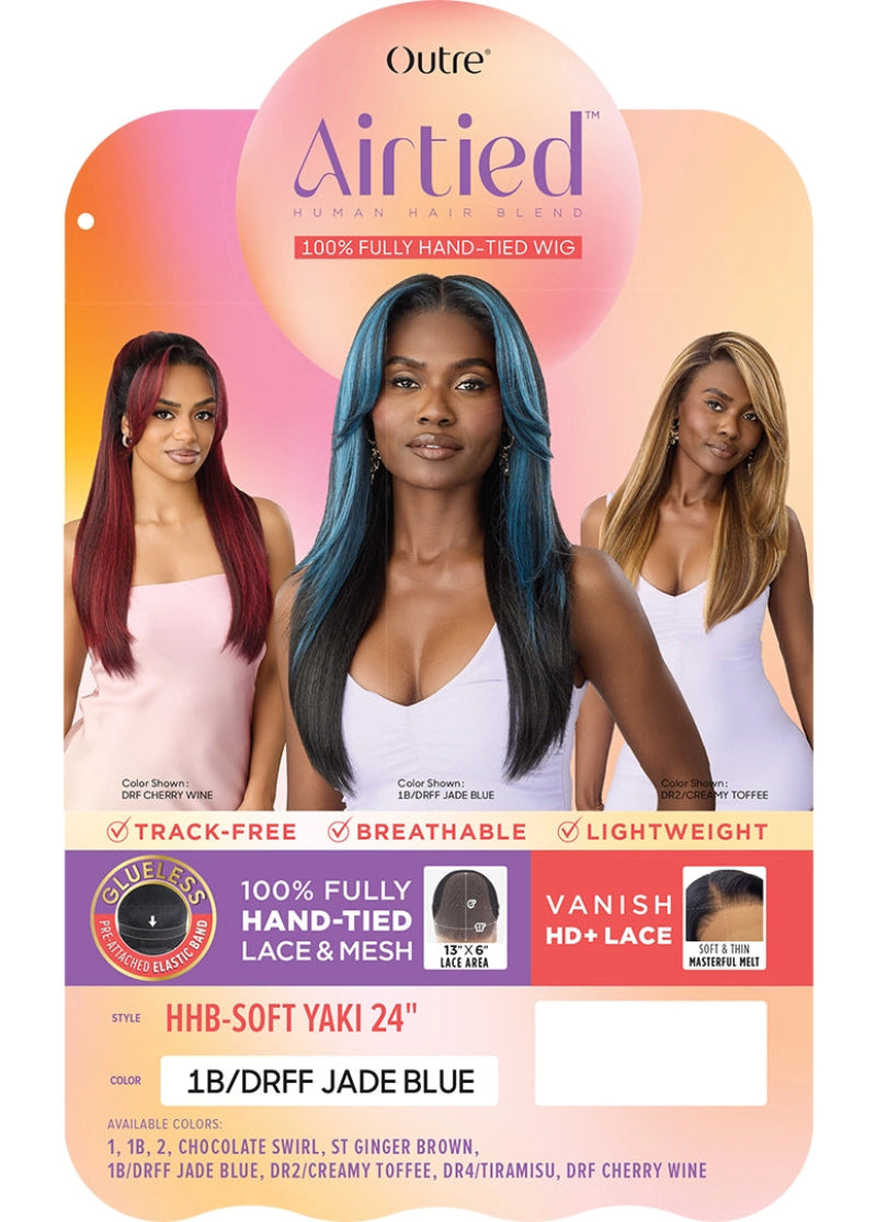 Outre Airtied Glueless Human Hair Blend 13x6 HD Lace Frontal 100% Fully Hand-Tied Wig SOFT YAKI 24"