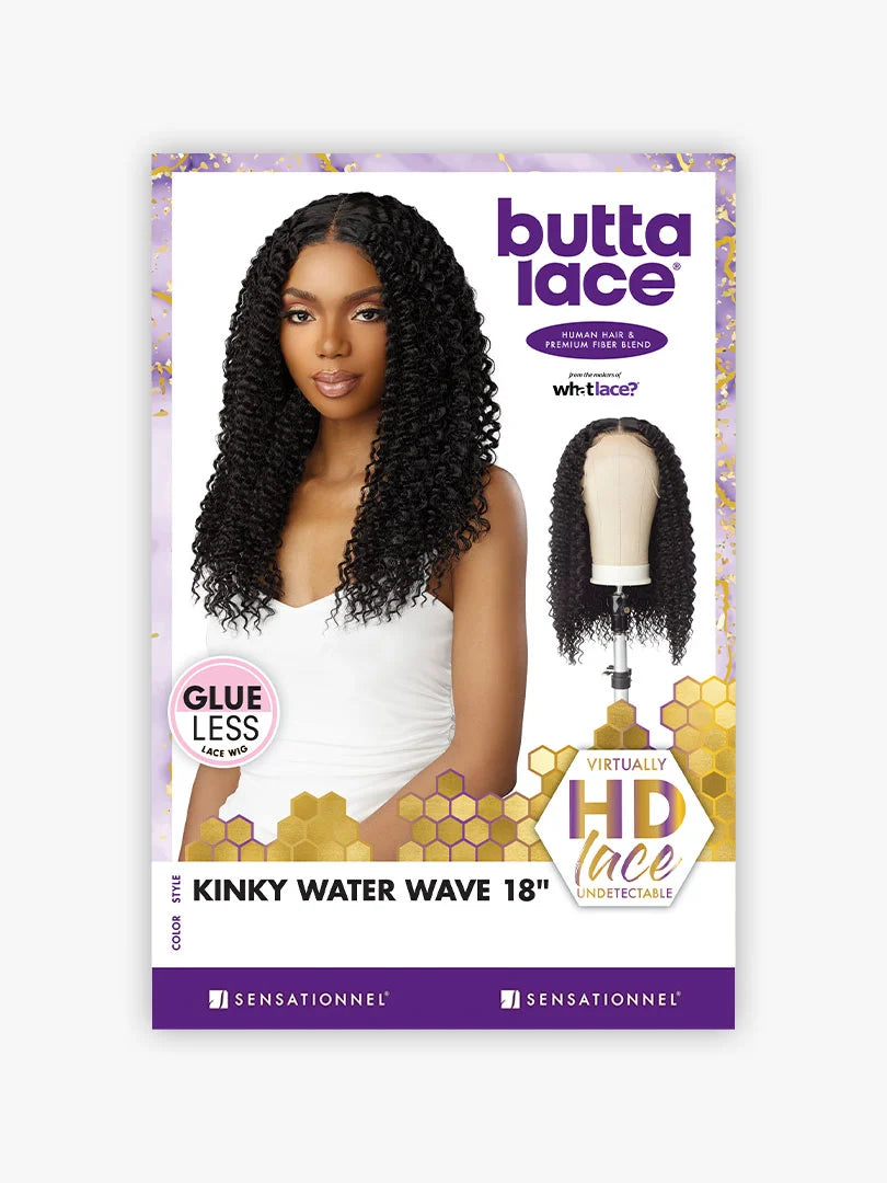 Sensationnel What Lace Butta Lace Human Hair Blend Glueless HD Lace Front Wig KINKY WATER WAVE 18"