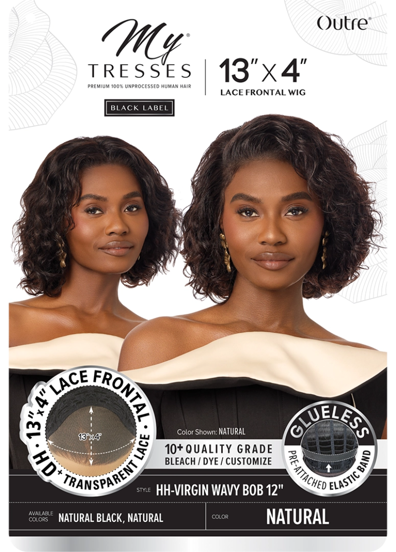 Outre My Tresses Black Label Glueless HD 13x5 Lace Frontal Wig 100% Unprocessed Human Hair WAVY BOB 12"
