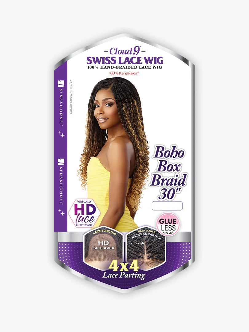 Sensationnel Cloud 9 Swiss Lace Wig Glueless Synthetic 4X4 Braided Lace Front Wig BOHO BOX BRAID 30"