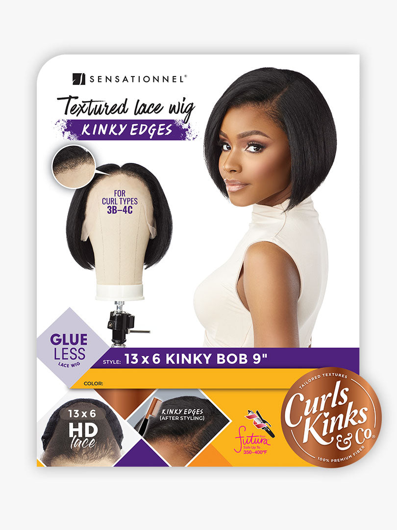 Sensationnel Curls Kinks Textured Glueless HD 13x6 Lace Front Wig 13x6 KINKY Edges BOB 9"