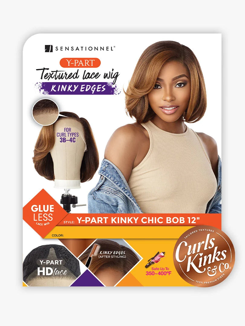 Sensationnel Curls Kinks & Co Glueless Textured HD Lace Front Wig Y-PART Kinky Edges CHIC BOB 12"