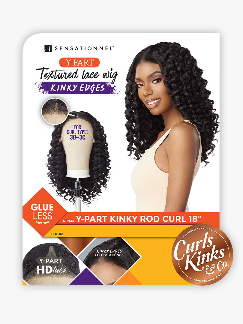 Sensationnel Curls Kinks Textured Glueless HD Lace Front Wig Y-PART KINKY Edges ROD CURL 18"