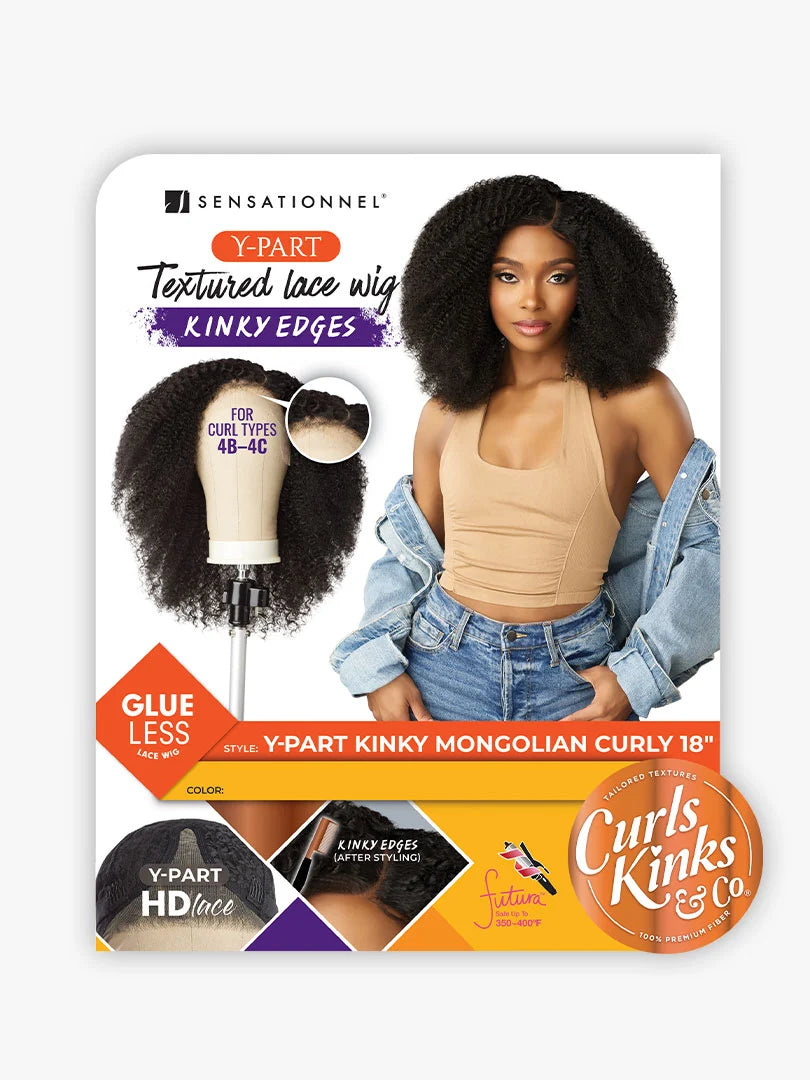 Sensationnel Curls Kinks Textured Lace Kinky Edges Glueless Y-Part HD Lace Wig KINKY MONGOLIAN 18"