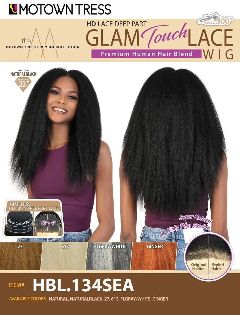 Motown Tress Glam Touch Human Hair Blend 13x4 Glueless HD Lace Wig HBL.134 SEA