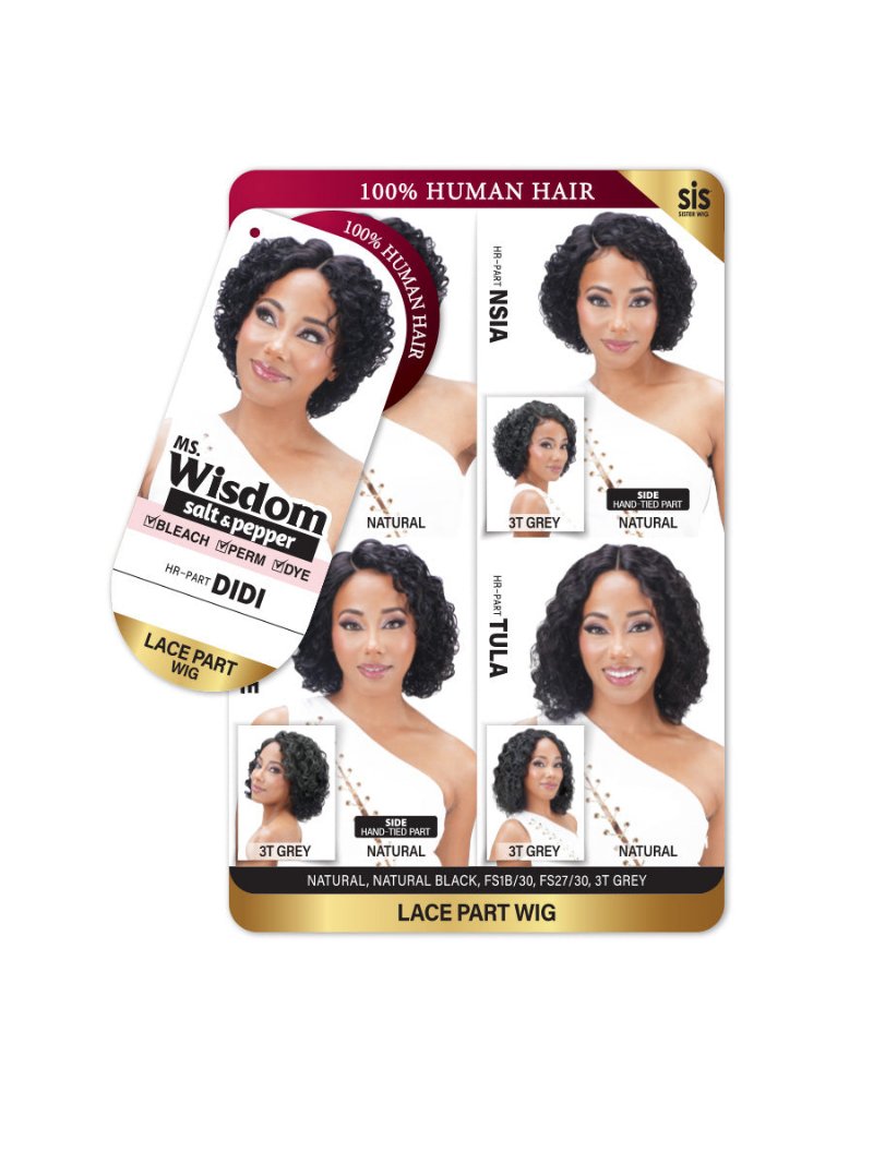 Zury Sis Ms. Wisdom Salt & Pepper 100% Human Hair Lace Part Wig DIDI