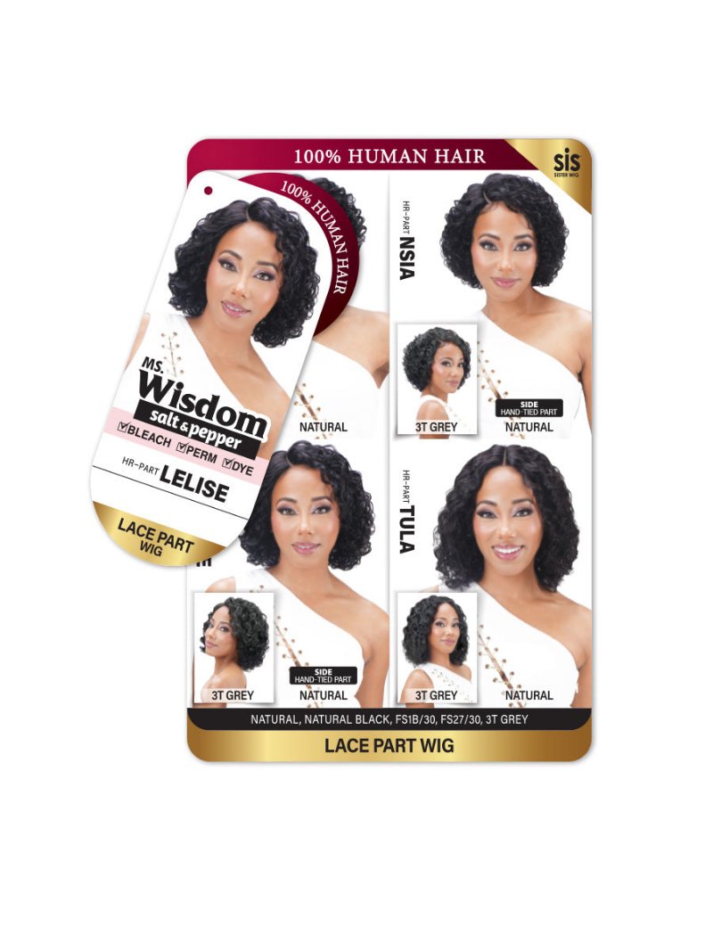 Zury Sis Ms. Wisdom Salt & Pepper 100% Human Hair Lace Part Wig LELISE