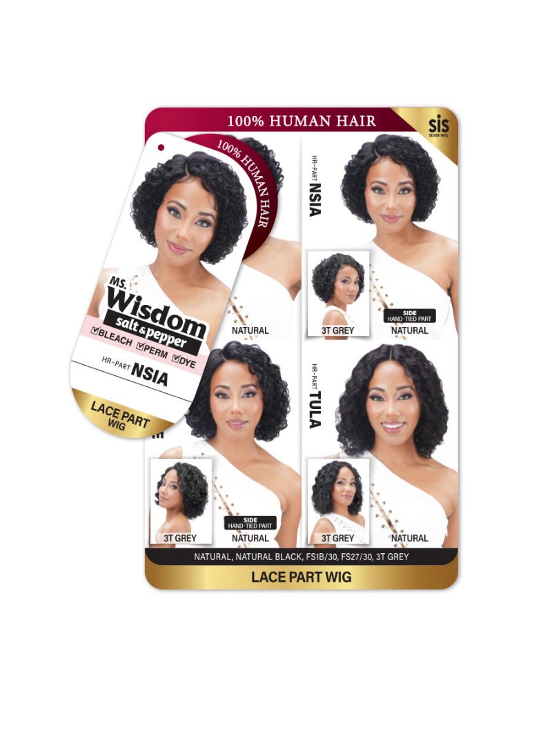 Zury Sis Ms. Wisdom Salt & Pepper 100% Human Hair Lace Part Wig NSIA