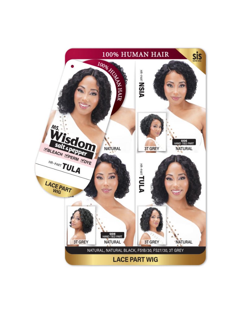 Zury Sis Ms. Wisdom Salt & Pepper 100% Human Hair Lace Part Wig TULA