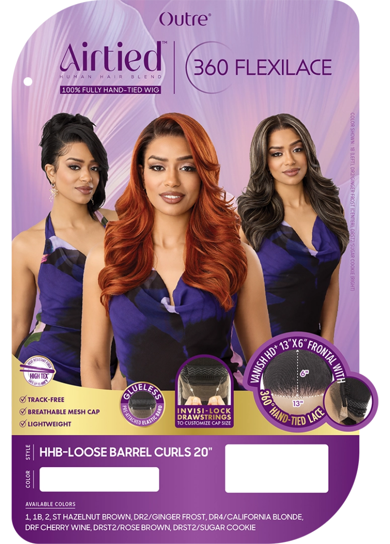 Outre Airtied 360 Flexilace Human Hair Blend Glueless 13x6 Lace Frontal Wig LOOSE BARREL CURLS 20"