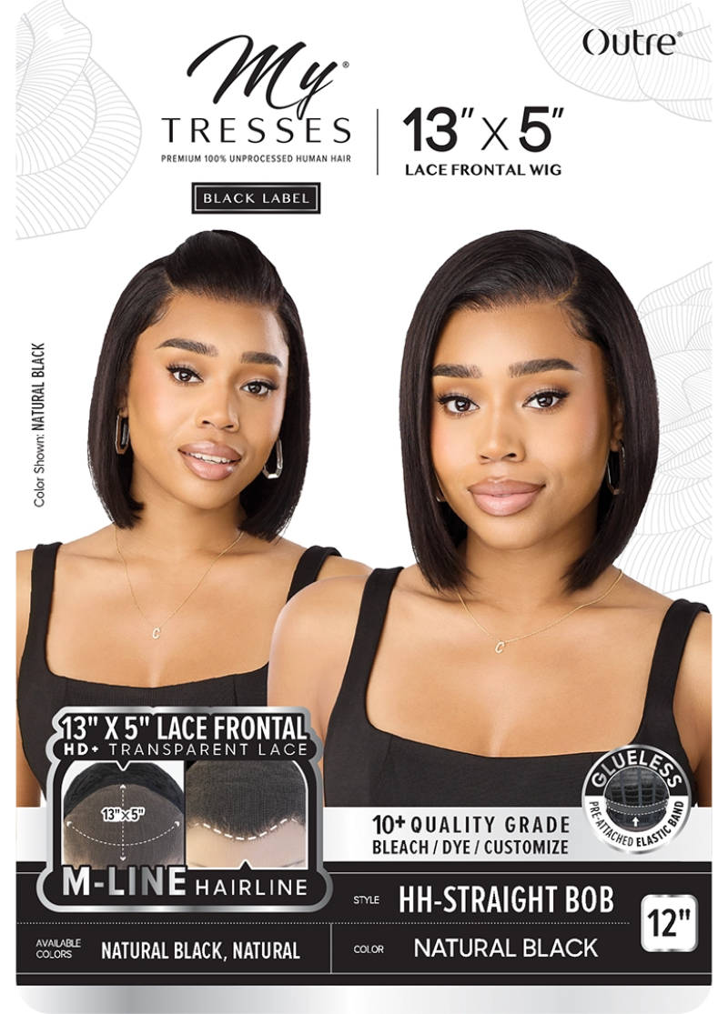 Outre My Tresses Black Label 100% Unprocessed Human Hair Glueless 13x5 HD Transparent Lace Frontal Wig STRAIGHT BOB