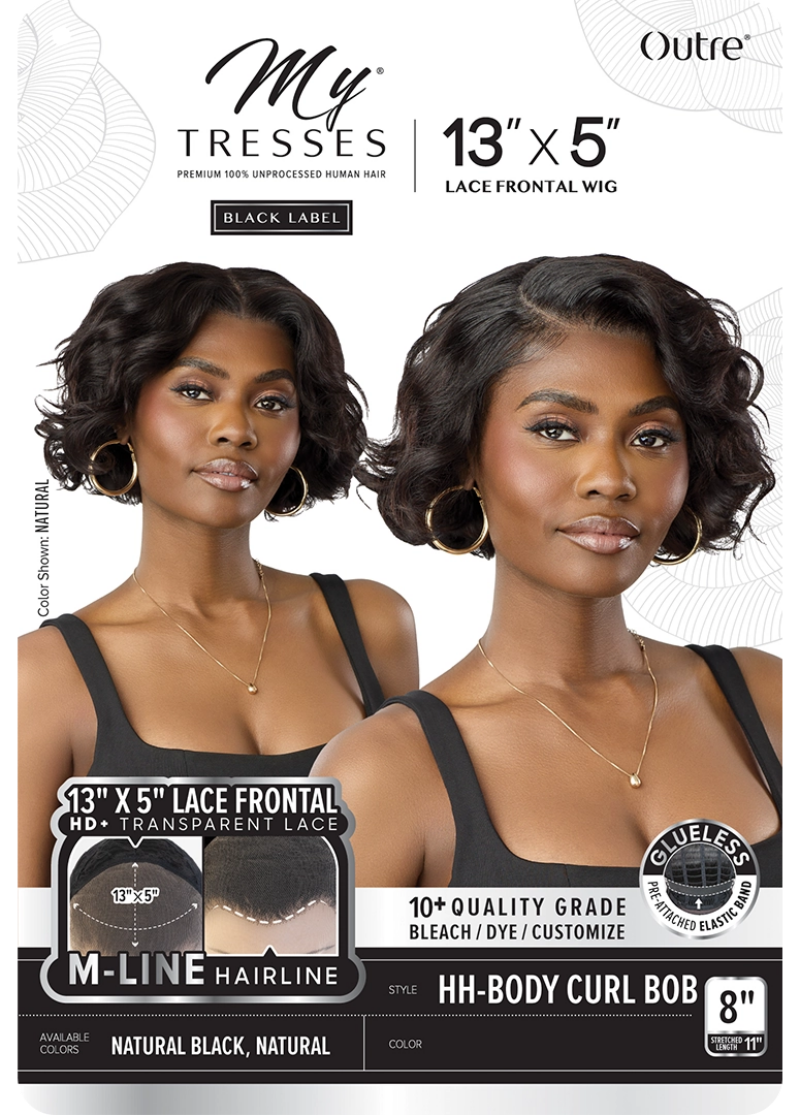 Outre My Tresses Black Label 100% Unprocessed Human Hair Glueless 13x5 HD Transparent Lace Frontal Wig BODY CURL BOB