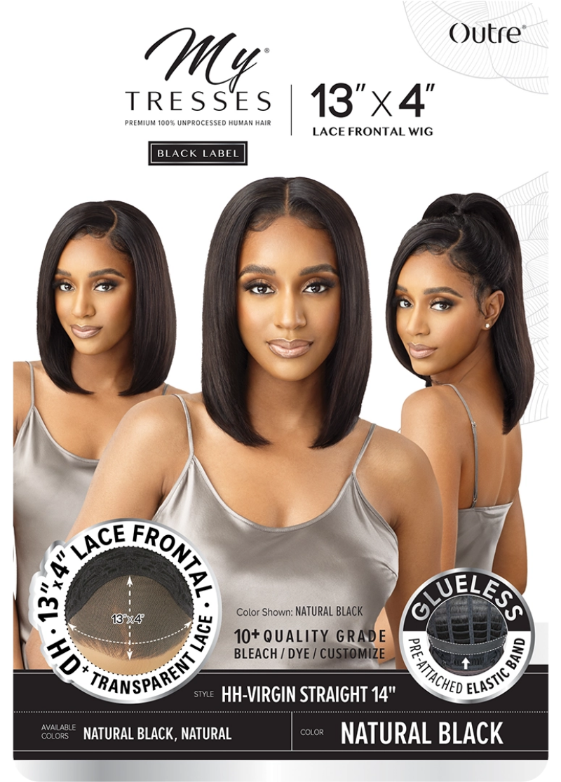 Outre My Tresses Black Label 100% Unprocessed Human Hair Glueless 13x4 HD Lace Front Wig VIRGIN STRAIGHT 14"