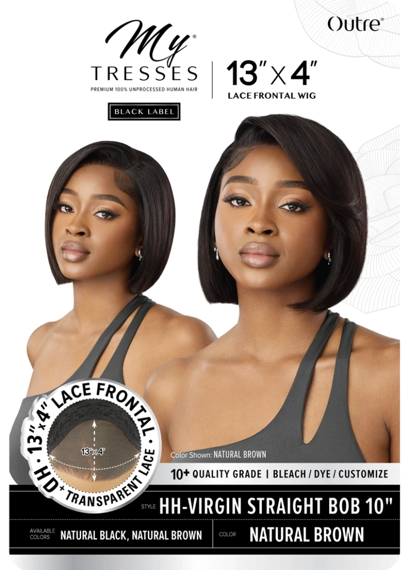 Outre My Tresses Black Label Premium 100% Unprocessed Human Hair HD 13x4 Lace Front Wig VIRGIN STRAIGHT BOB 10"