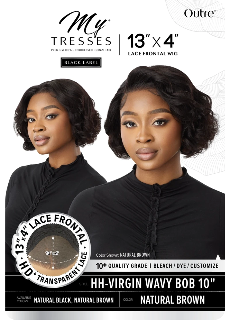 Outre My Tresses Black Label Premium 100% Unprocessed Human Hair HD 13x4 Lace Front Wig VIRGIN WAVY BOB 10"