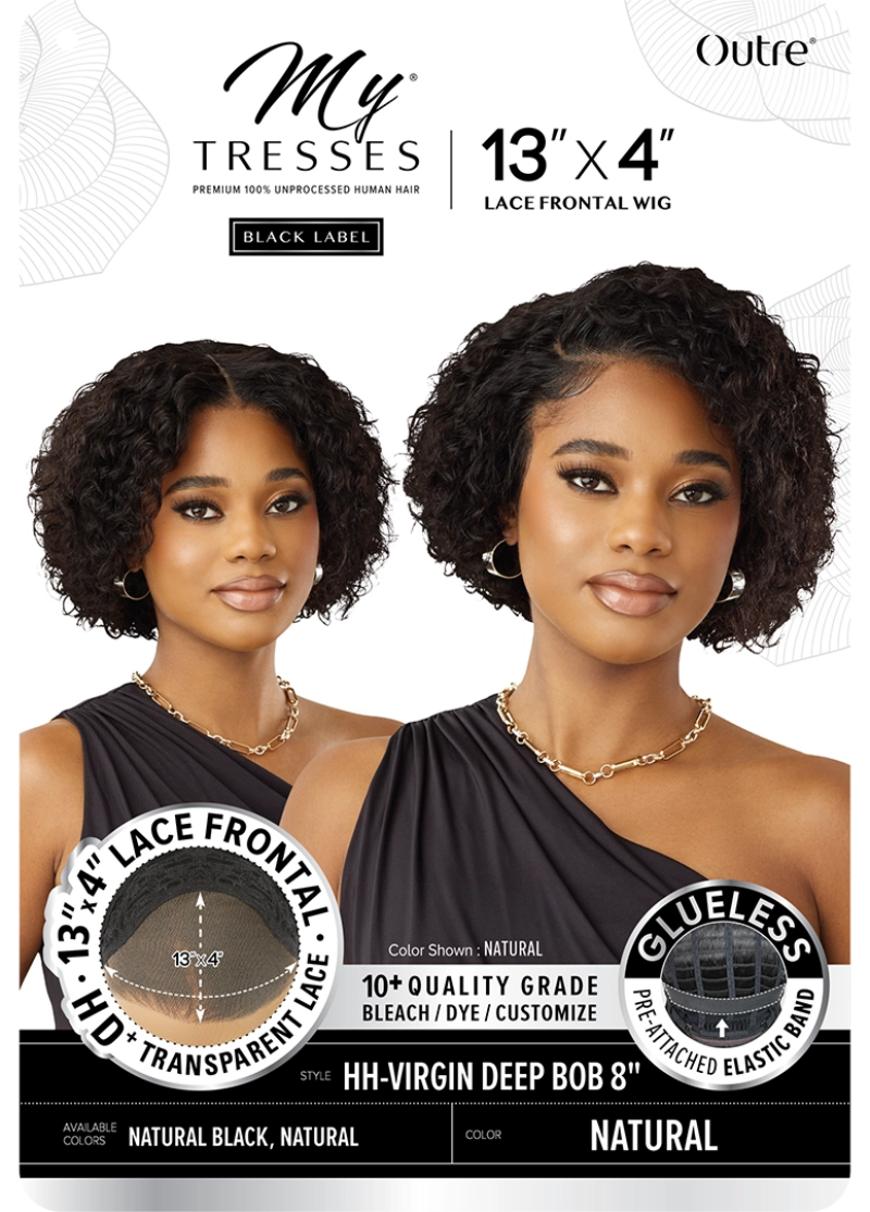 Outre My Tresses Black Label Glueless 100% Unprocessed Human Hair 13x4 HD Lace Front Wig VIRGIN DEEP BOB 8"