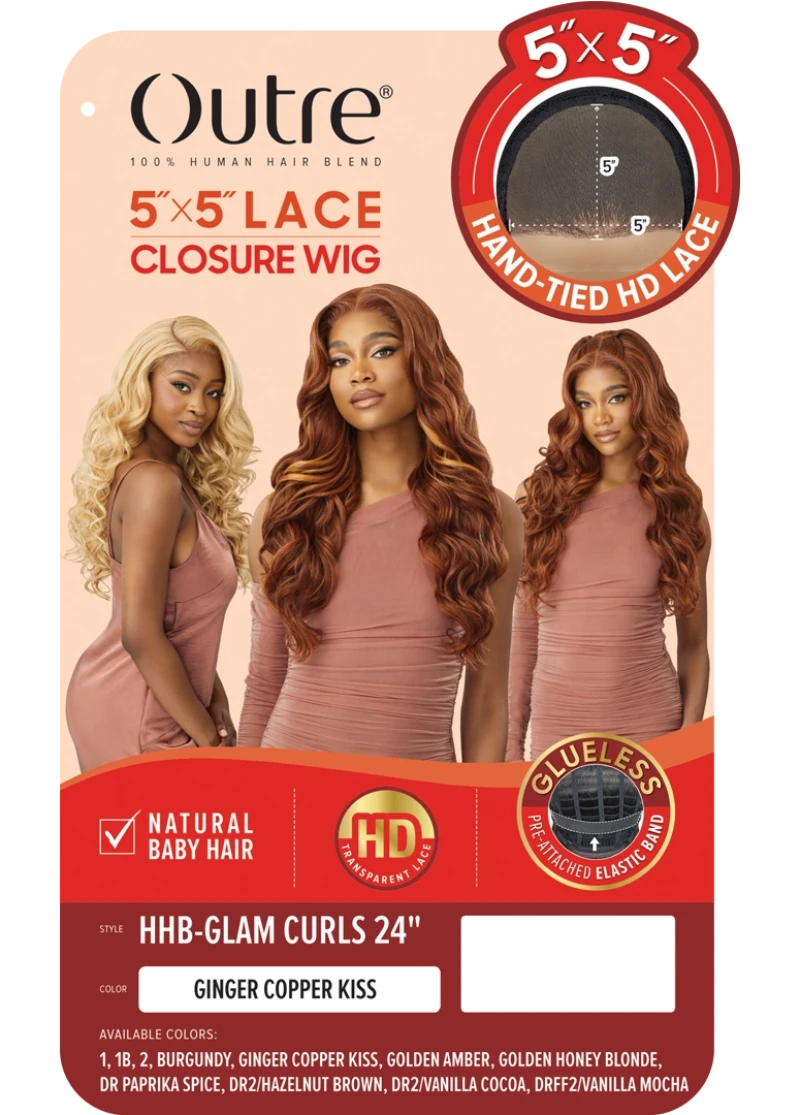 Outre 5x5 Lace Closure Wig 100% Human Hair Blend Glueless HD Lace Front Wig GLAM CURLS 24"