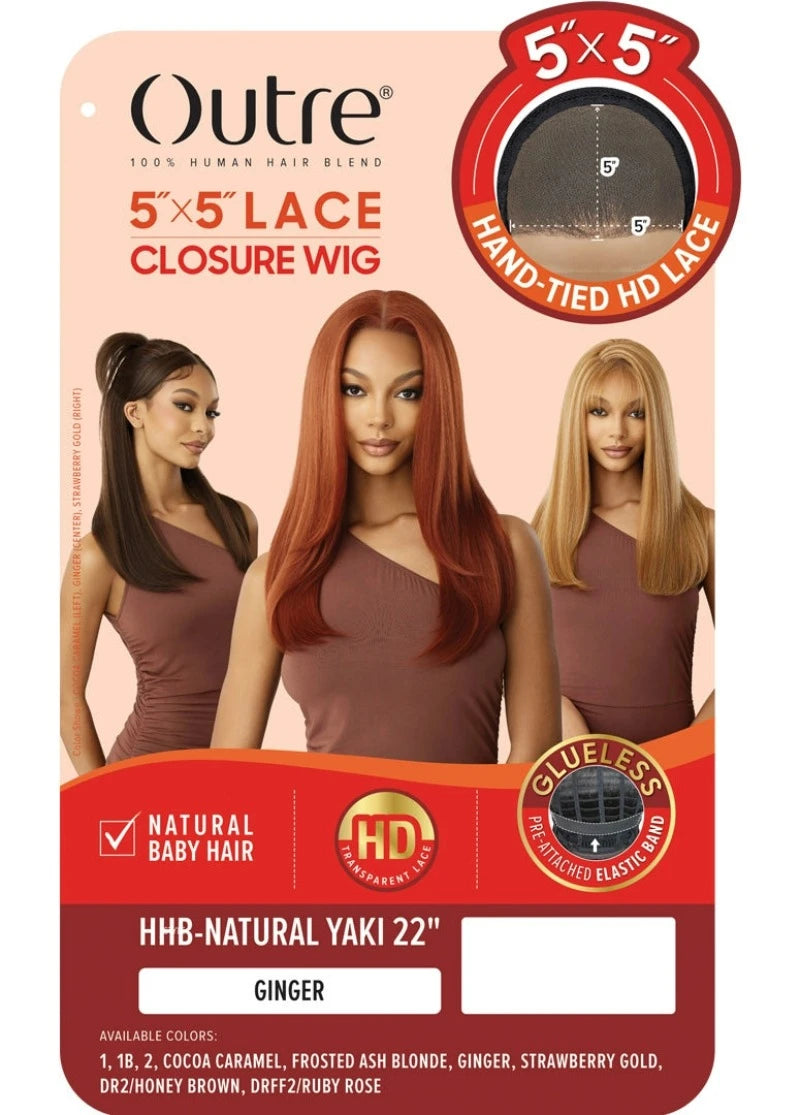 Outre 5x5 Lace Closure Wig Human Hair Blend Glueless HD Lace Front Wig NATURAL YAKI 22