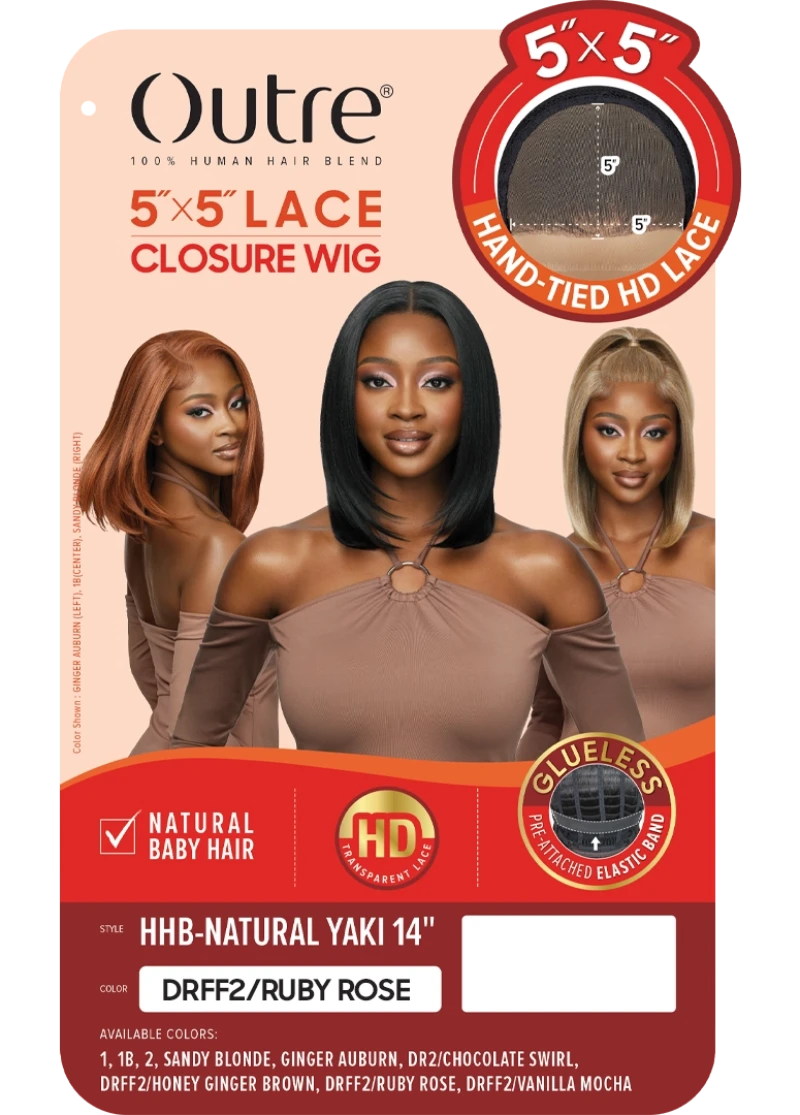 Outre Human 100% Hair Blend 5X5 Lace Closure Wig NATURAL YAKI 14"