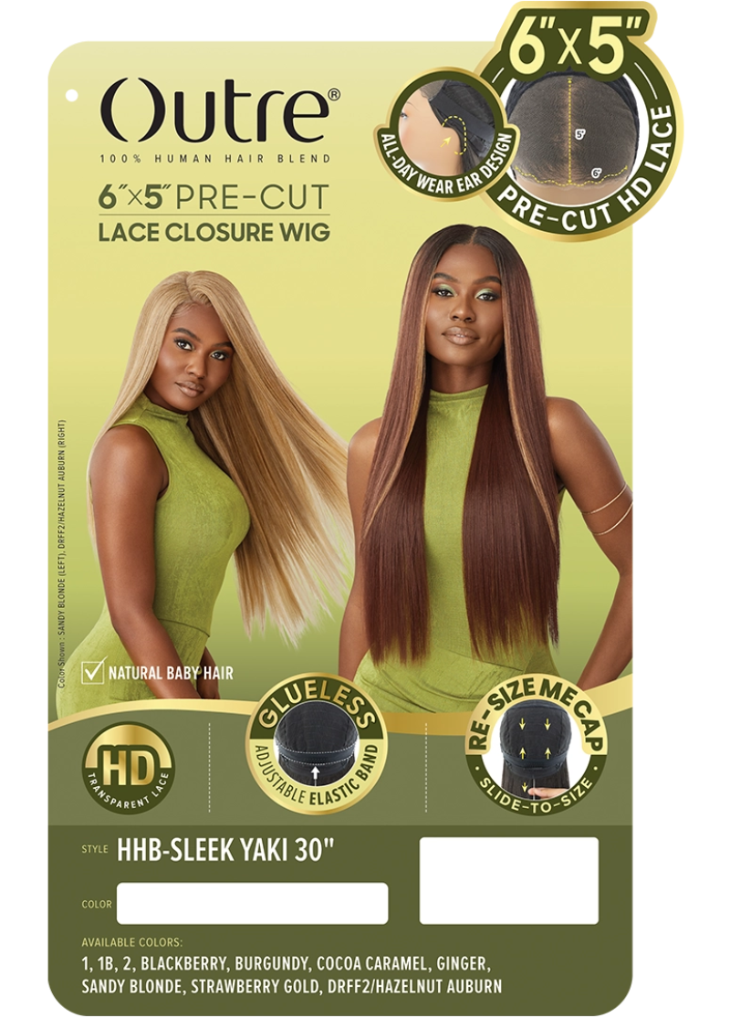 Outre Glueless 6x5 Pre-Cut Lace Closure Wig 100% Human Hair Blend SLEEK YAKI 30"