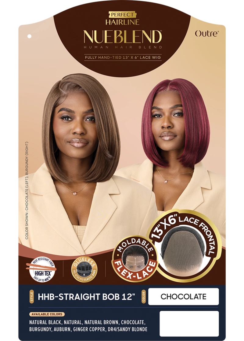Outre Perfect Hairline Nueblend Human Hair Blend 13X6" Lace Front Wig STRAIGHT BOB 12"