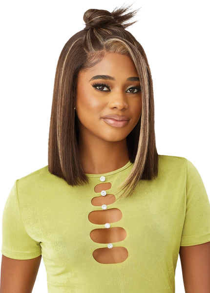 Outre Glueless 100% Human Hair Blend 6x5 Pre-Cut Lace Closure Wig YAKI STRAIGHT BOB 14"