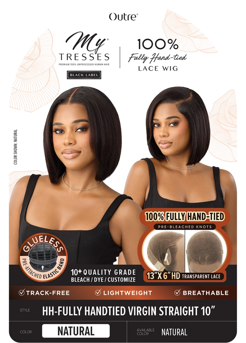 Outre My Tresses Black Label Glueless HD 13x6 Lace Frontal Wig 100% Unprocessed Human Hair FULLY HANDTIED VIRGIN STRAIGHT 10"