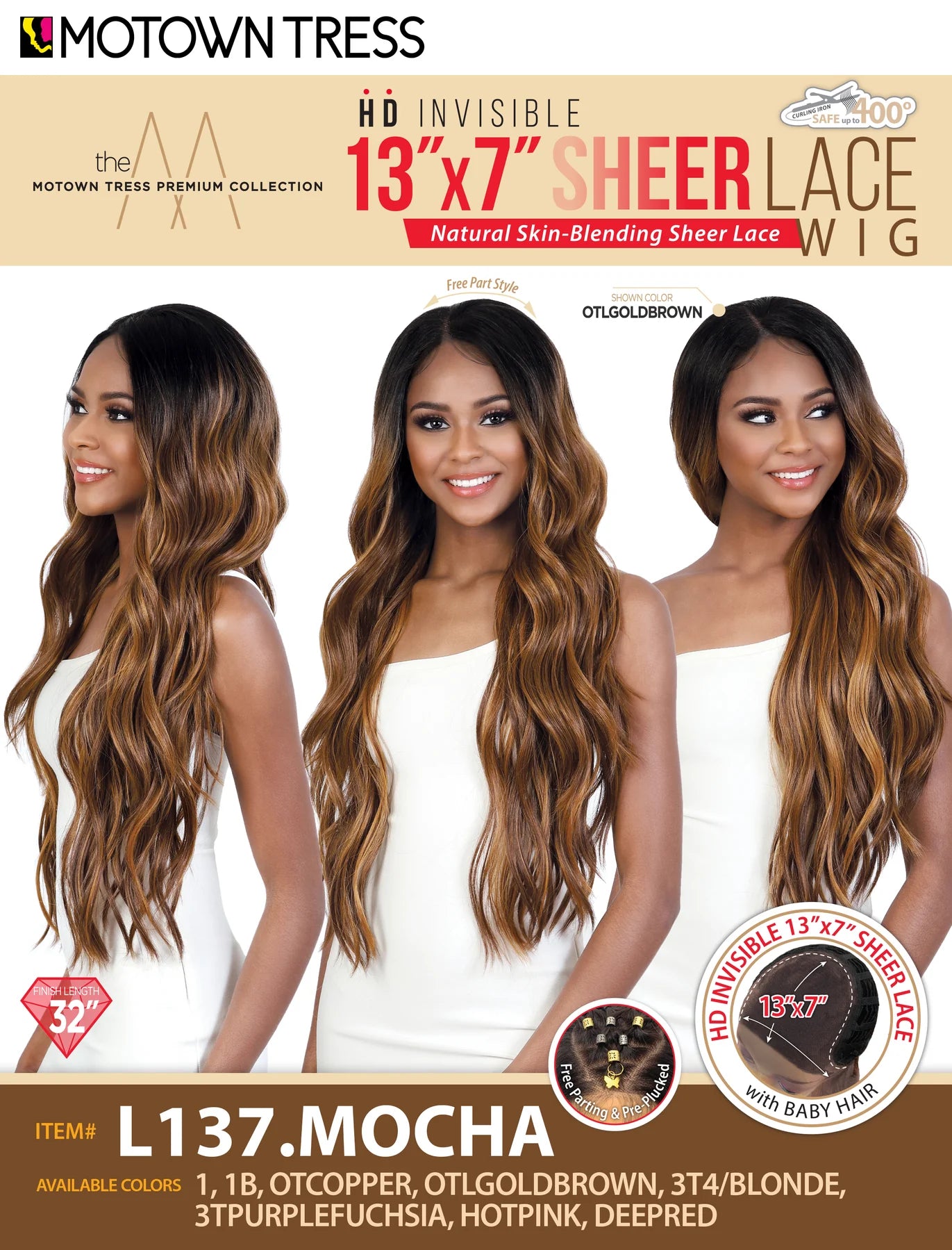 Motown Tress HD Invisible 13X7 Sheer Lace Wig Synthetic Hair L137.MOCHA 32"