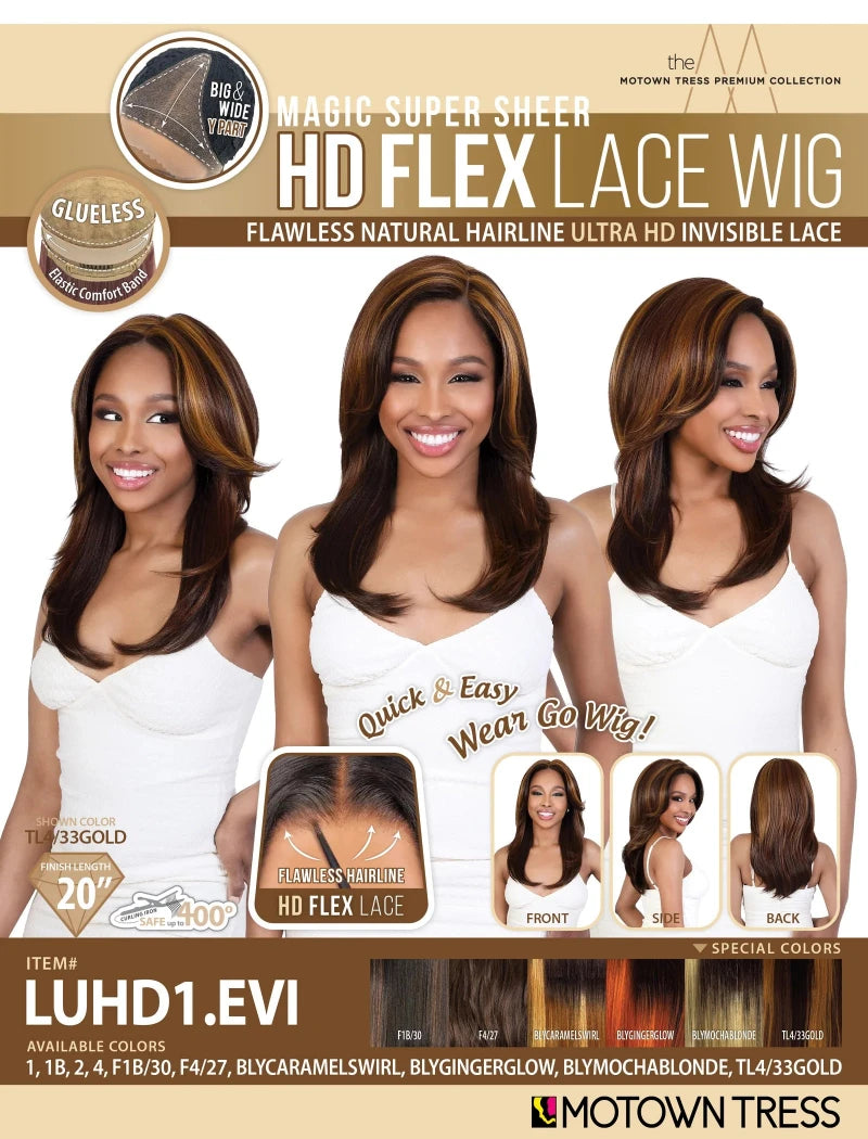 Motown Tress Magic Super Sheer Glueless HD Flex Lace Front Wig LUHD1.EVI