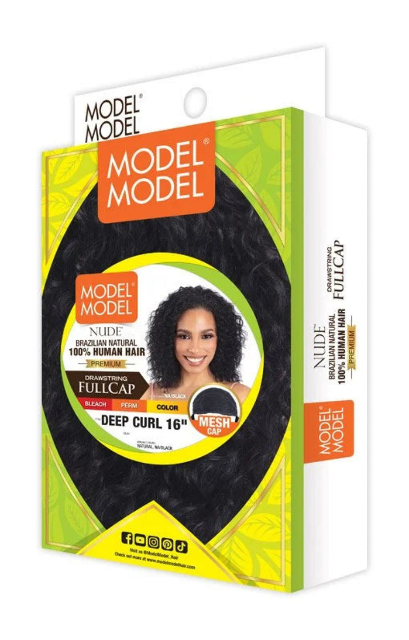 Model Model Nude Brazilian Natural 100% Human Hair Drawstring Full Cap Half Wig DEEP CURL 16"