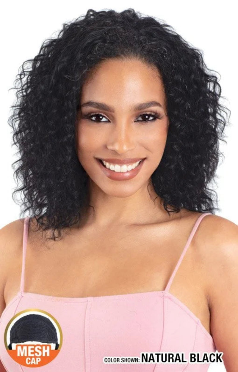 Model Model Nude Brazilian Natural 100% Human Hair Drawstring Full Cap Half Wig DEEP CURL 16"