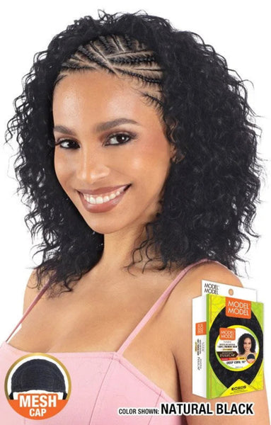 Model Model Nude Brazilian Natural 100% Human Hair Drawstring Full Cap Half Wig DEEP CURL 16"