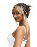 Janet Collection Melt Veil Bang Glueless 100% Human Hair Blend HD 360 Lace 13x6 Front Wig DOMI