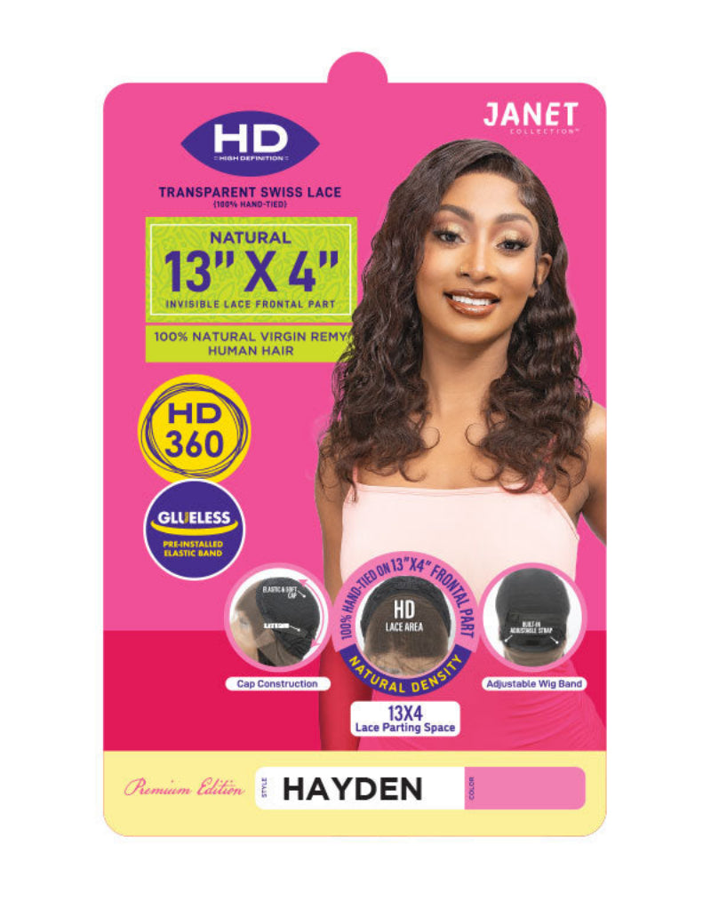 Janet Collection Natural Glueless 100% Virgin Remy Human Hair HD Lace 13x4 Front Wig HAYDEN