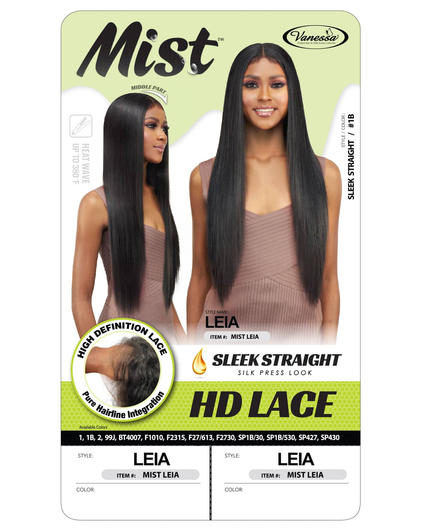 Vanessa Synthetic Hair Mist HD Lace Wig MIST LEIA