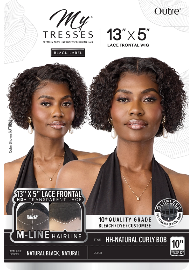 Outre My Tresses Black Label 100% Unprocessed Human Hair Glueless 13x5 HD Transparent Lace Front Wig NATURAL CURLY BOB