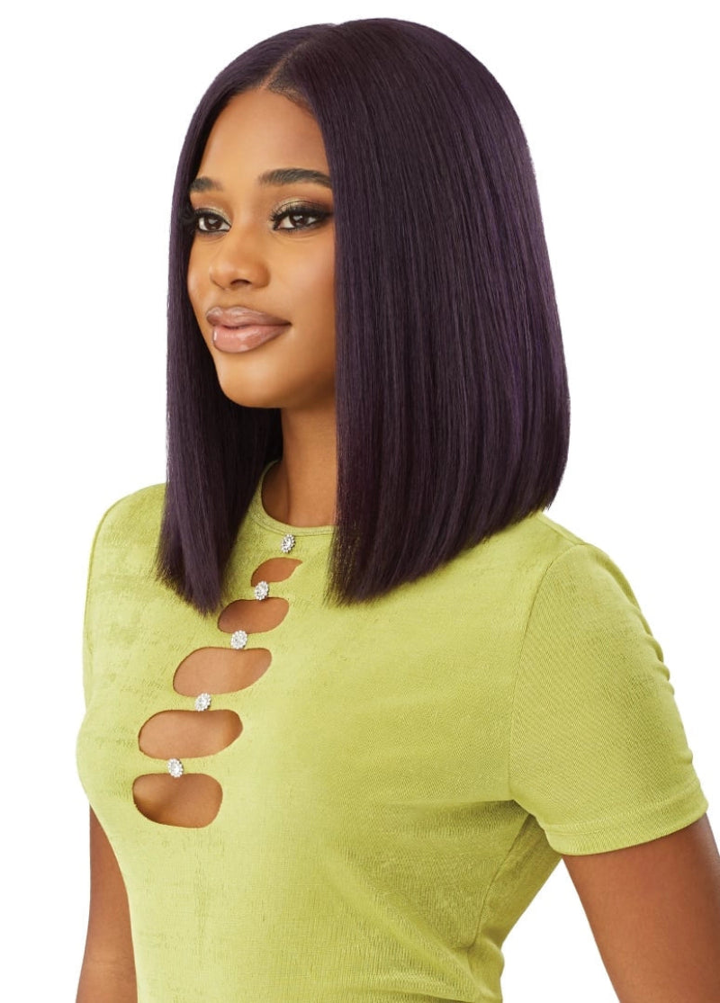 Outre Glueless 100% Human Hair Blend 6x5 Pre-Cut Lace Closure Wig YAKI STRAIGHT BOB 14"